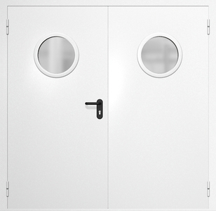 Двустворчатые противопожарные двери с круглым стеклопакетом