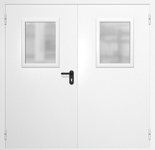 Двустворчатые противопожарные двери с остеклением